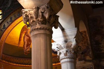 Agios Dimitrios Temple Thessaloniki. The wonderfully crafted, detailed capitals of the temple's columns will impress you. Along with the Byzantine mosaics and the underground Crypt they will turn your visit into a unique experience.